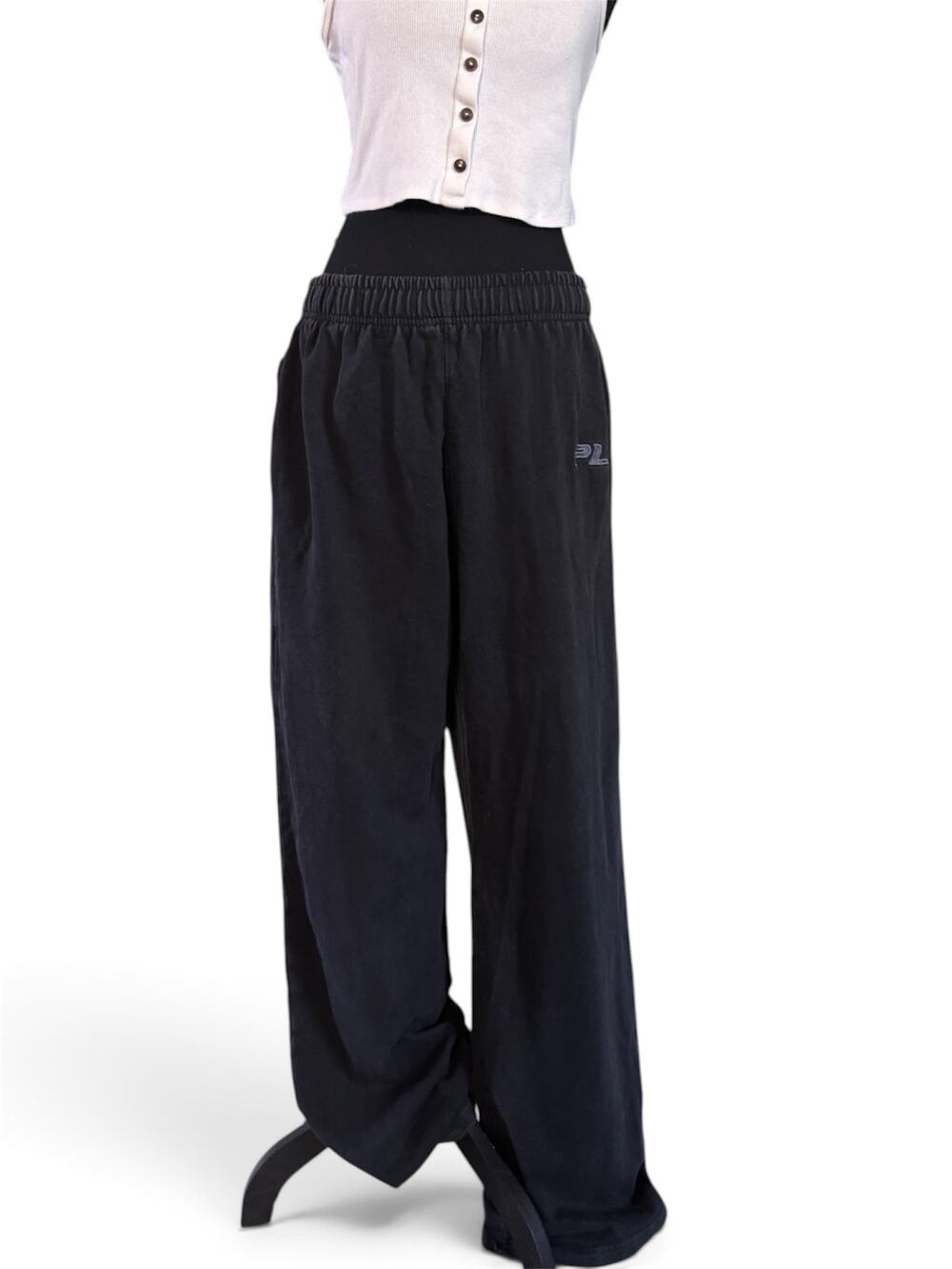NWT PrettyLittleThing Charcoal Washed Black Wide Leg Joggers Large